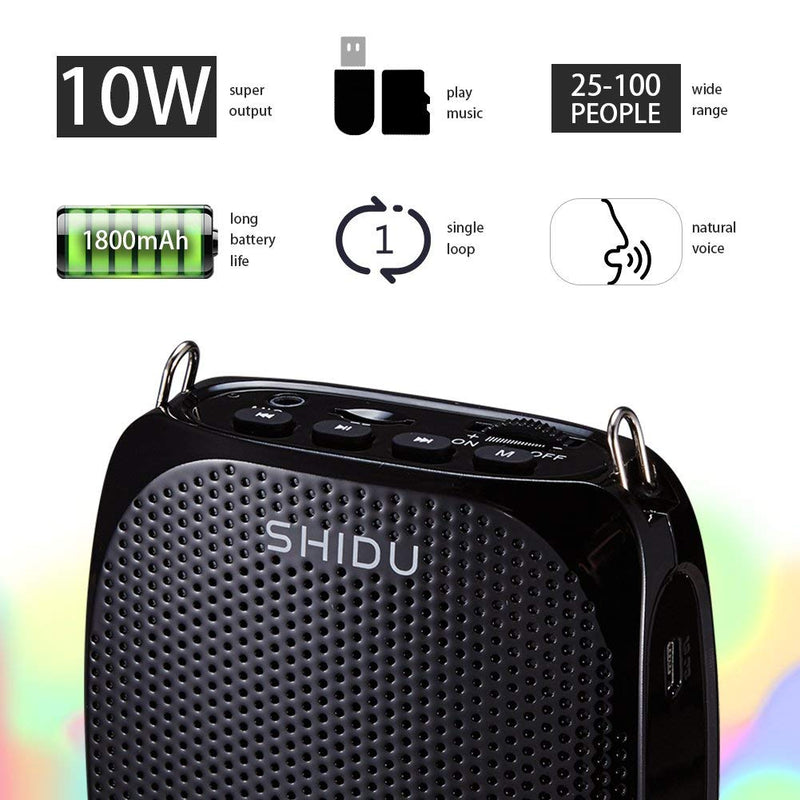 Portable Voice Amplifier SHIDU Personal Speaker Microphone Headset Rechargeable Mini Pa System for Teachers Tour Guides Coaches Classroom Singing Yoga Fitness Instructors Black
