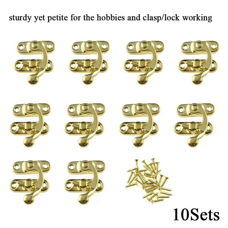 Hahiyo 1.26 Inch Length Right Latch Hook Hasp with 40 Screws Smooth Swivel Close Securely Neutral Appearance Carbon Steel Decorative Buckle Lock Hasp Gold 10 PCS for Gift Cases Music Jewelry Boxes Right Latch Hook Hasp-1.26"-Gold-10P