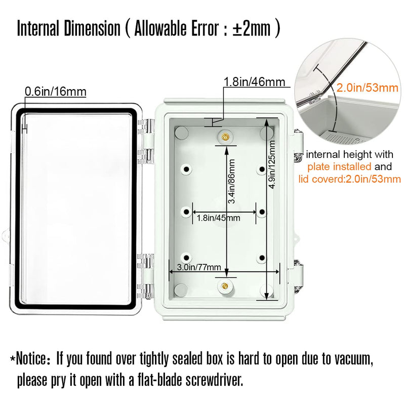 LeMotech ABS Junction Box Hinged Clear Cover Stainless Steel Latch IP67 Waterproof Enclosure with Mounting Plate Wall Bracket for Electrical Project 5.9x3.9x2.8 inch (150x100x70mm) 5.9"x3.9"x2.8" Clear Cover