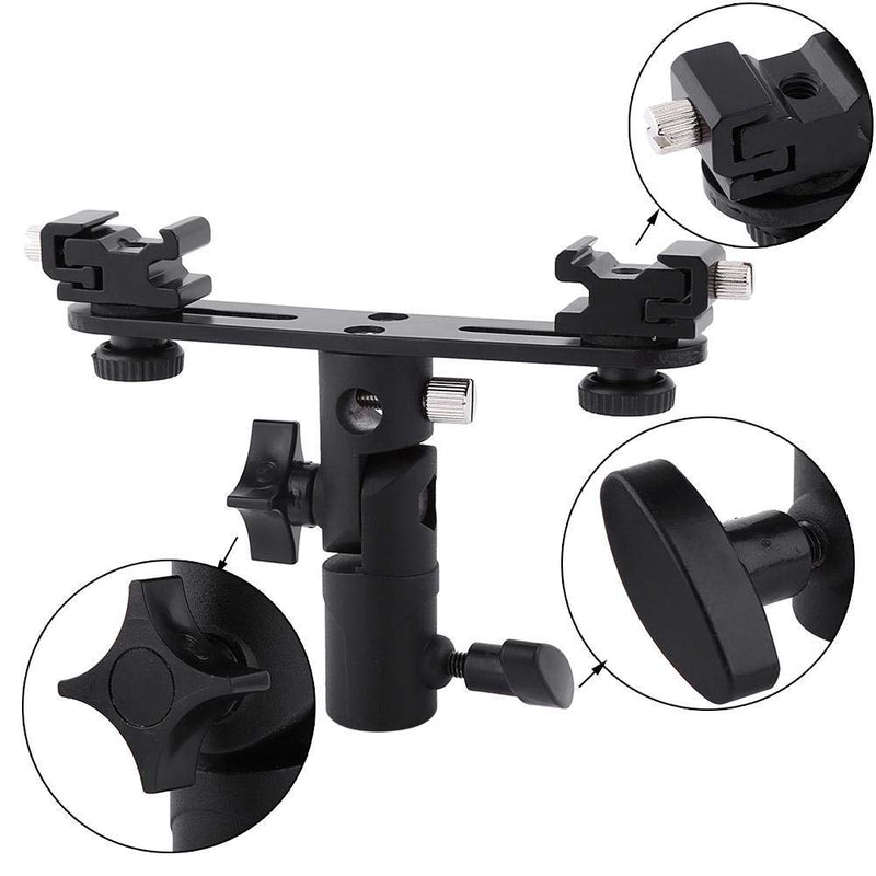 Diyeeni Camera Flash Brackets, Speedlight Mount Dual Hot Shoe Speedlight Stand, 1/4" to 3/8'' Umbrella Holder Light Stand Bracket for Photo Video Photography