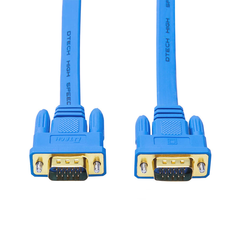 DTech Ultra Slim Flat Computer Monitor VGA Cable 15 Feet Male to Male Connector Wire - Blue - 5m 16ft