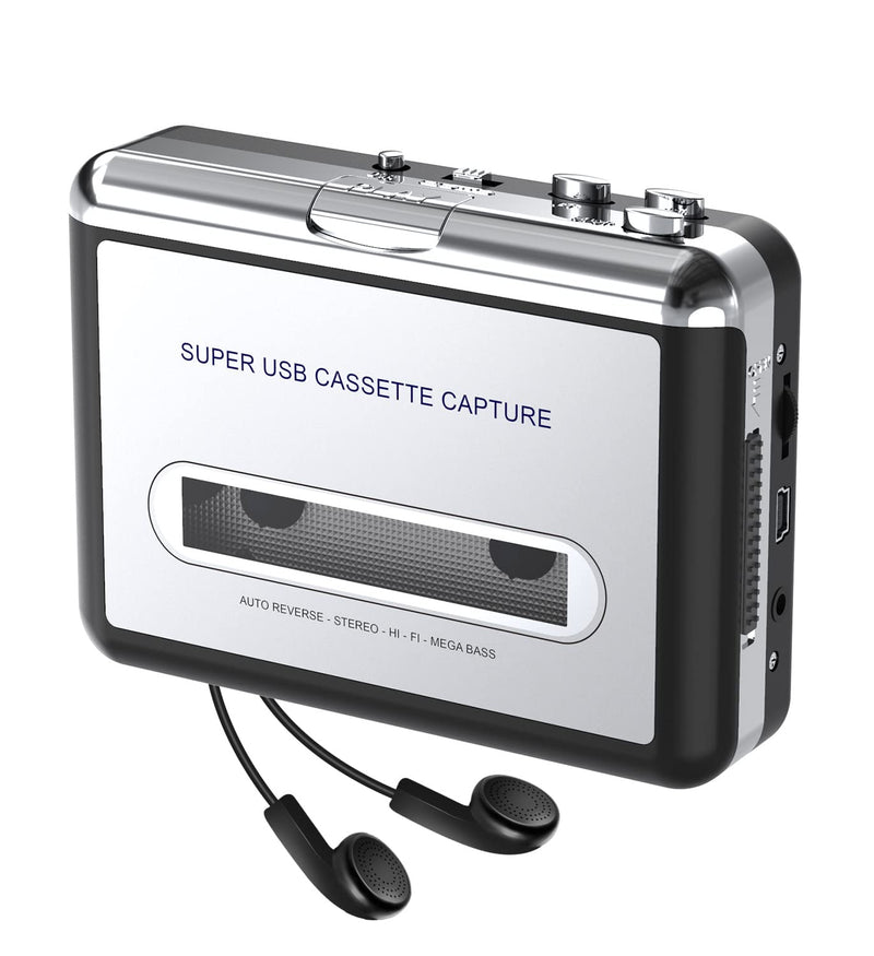 DIGITNOW! Portable Cassette Player/Cassette to MP3 Converter Capture Cassette Tape to MP3/CD Audio via USB SILVER