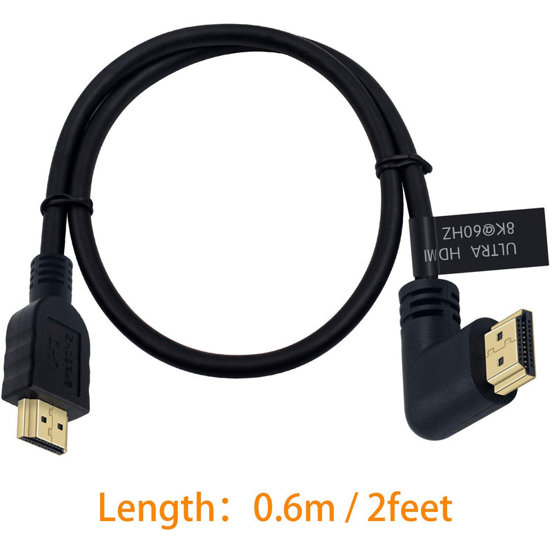 Poyiccot 8K HDMI Cable 2feet, HDMI 2.1 Cable 90 Degree Left Angle HDMI Male to Male 8K HDMI Cable 48gbps 2.1 Cable Support 8K@60Hz 4K@120 7680P 8K HDMI 2.1 Cable for TV/Xbox /PS4 /PS5(M/M Left) Left Angle 8K HDMI Cable