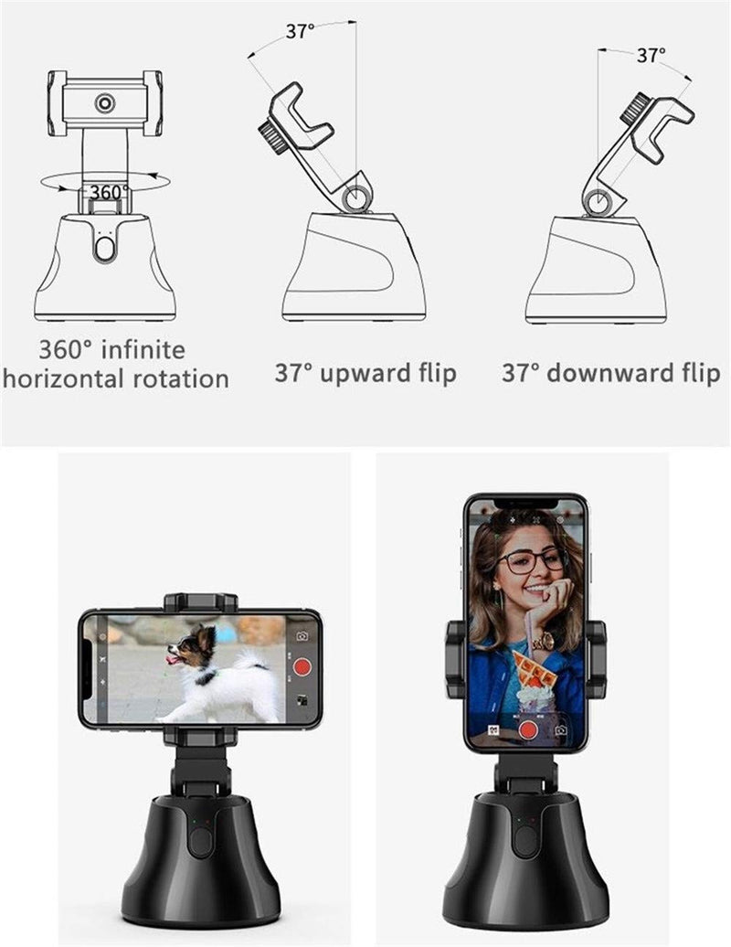 Smart Selfie Stick, 360° Rotation Auto Face Tracking Vlog Following Shooting Stabilizer Gimbal Smartphone Holder, Auto Countdown Compatible Camera Phone Mount Black