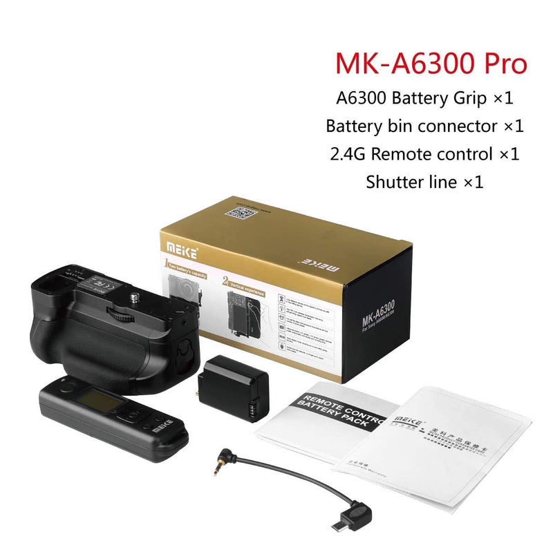 Meike MK-A6300 Pro Vertical Shooting Battery Grip Power Pack with 100M 2.4G Hz Wireless Remote Control for Sony A6300 A6000 Camera