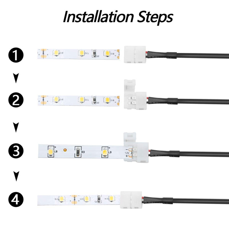 [AUSTRALIA] - LightingWill 10pcs/Pack Strip to DC Female Plug Solderless Snap Down 2Pin Conductor LED Strip Connector for Quick Splitter Connection of 8mm Wide 3528 2835 Single Color Flex LED Strips 
