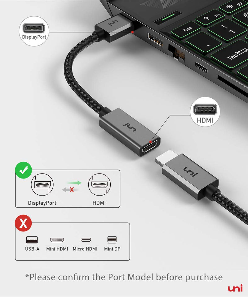 DisplayPort to HDMI Adapter, uni DP to HDMI Adapter (4K UHD ) Uni-Directional Display Port to HDMI Converter Compatible for Lenovo, HP, DELL, GPU, AMD, NVIDIA and More