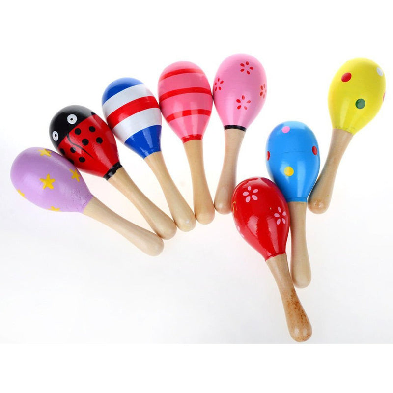 OULII Wooden Maracas Wooden Shakers Wooden Rattle Musical Educational Toys for Children Pack of 10(Random Color Pattern)