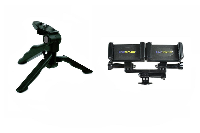 Livestream Gear - Dual Device Tripod Setup with Hand Grip Option for Live Streaming, Video Recording, Etc. (2 Device Tripod)