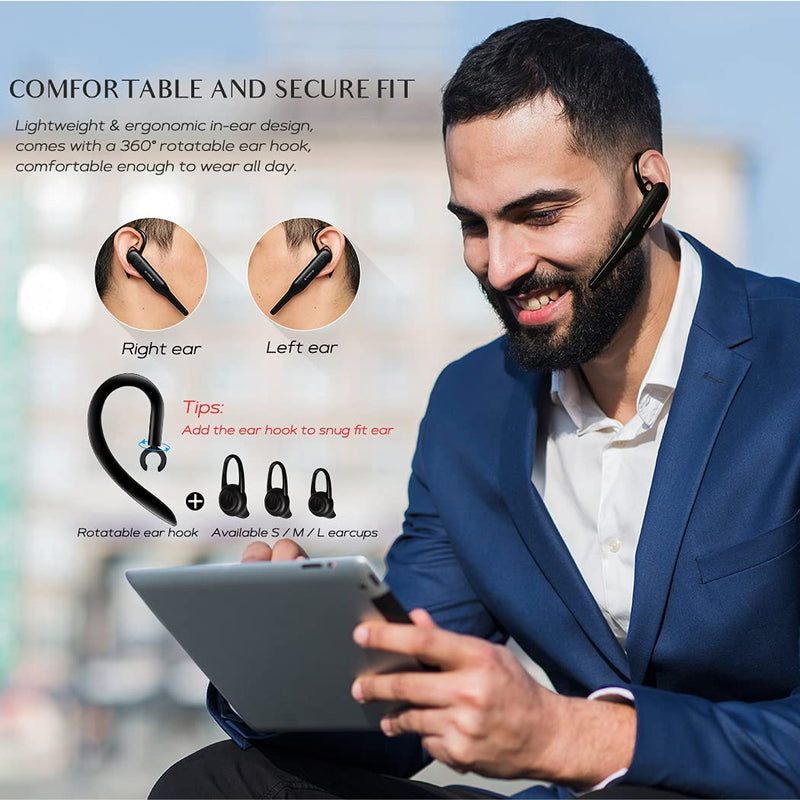 Wireless Bluetooth Headset with Dual Mic, Glazata cVc8.0 Noise Cancellation 24h Talking in-Ear Earpiece Hands-Free for iOS Android Cell Phone, Driver/Trucker (Black) Black