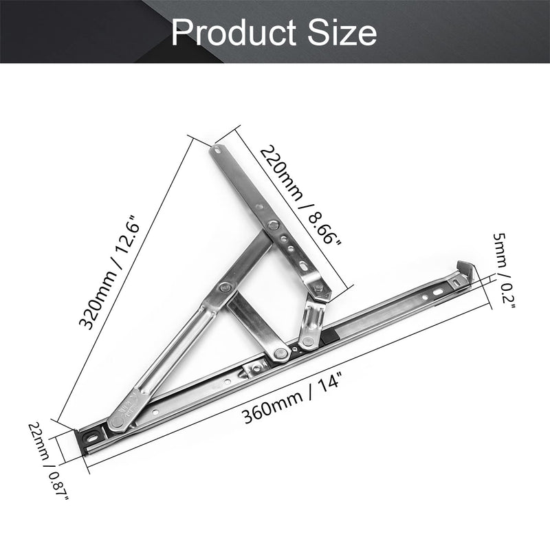 MroMax 14Inch Casement/Hanging Window Hinge and 202 Stainless Steel Silver Tone 1PCS