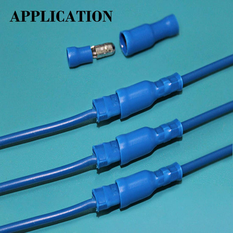 Hilitchi 50Pairs Insulated Male Female Bullet Quick Splice Wire Terminals Wire Crimp Connectors (Blue, 16-14 Gauge) Blue