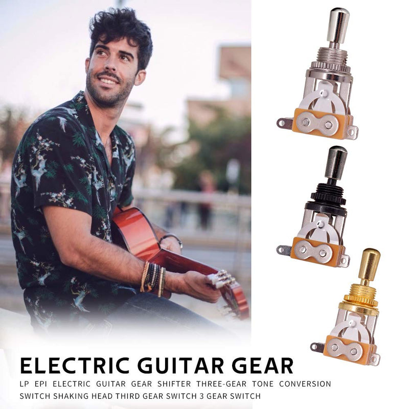 Electric Guitar 3 Way Toggle Switch Pickup Selector Switch with Brass Tip Knob (Gold+Black+Chrome) Gold+Black+Chrome