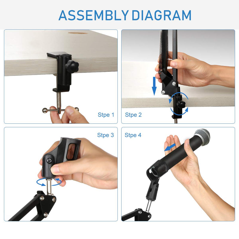 [AUSTRALIA] - EJT Microphone Stand- Desk Adjustable Microphone Boom Arm Made of Durable Steel for Blue Yeti Snowball, Shure, and Other Microphones 