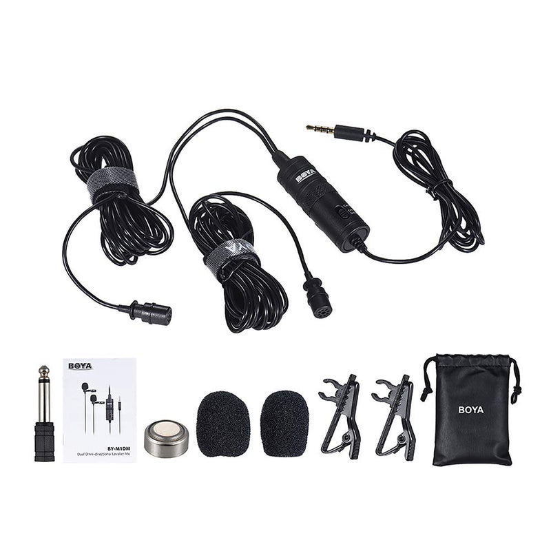 boya-mic BY-M1DM Dual Lavalier Universal Microphone Omni-Directional Clip-on Lapel Mic with a 1/8" Stereo Connector for iPhone Samsung Smartphones Canon Nikon DSLR Cameras - Updated Version of by-M1 Multi Use