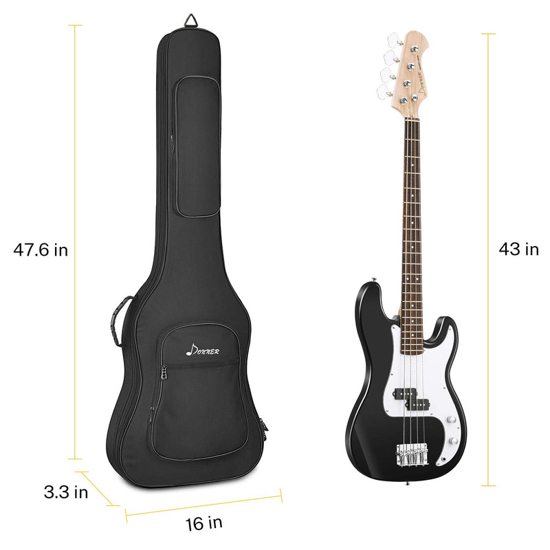 Donner 43 Inch Electric Bass Guitar Gig Bag, 0.5 Inch Padded Sponge 600D Thick Ripstop Waterproof Nylon Adjustable Backpack Soft Bass Guitar Case 0.5 inch Thicking