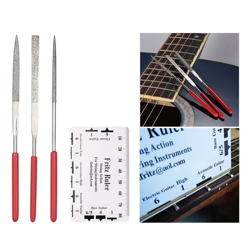 BUDDE Guitar Repair Tool Kit - Guitar Maintenance Fix Care Tools Set Includes Frets Nut File & String Winder & String Cutter & Hex Wrench & String Action Ruler for Guitar Ukulele Bass Mandolin Banjo