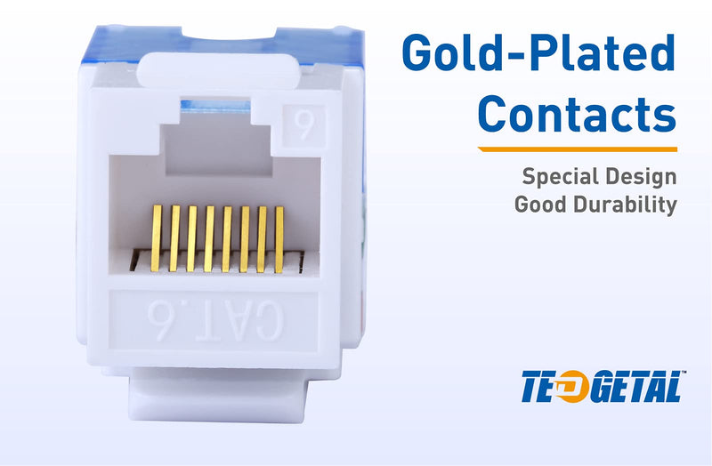 Tedgetal Cat6 RJ45 Keystone Jack 25-Pack 45 Degree, Punch Down Ethernet Wall Jack Insert Coupler, Keystone Jack Adapter UL Listed, White 45 degree cat 6