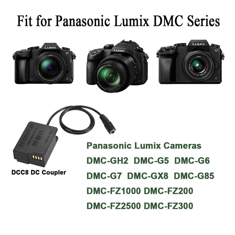 DMW-DCC8 DC Coupler Plus DMW-AC8 Ac Power Adapter Camera Charger Kit (DMW-BLC12 Battery Replacement) for PANASONIC DMC-FZ200, FZ1000, GH2, G5, G6, G7,Lumix GX8 Digital Camera