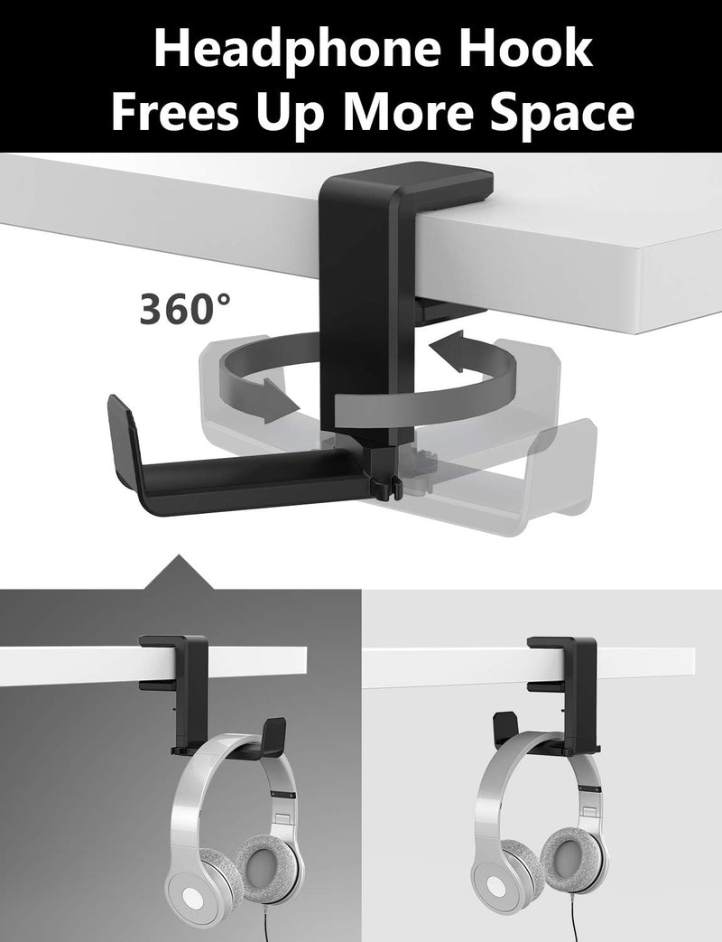 [AUSTRALIA] - PC Gaming Headphone Stand Holder, MiiKARE Under Desk Headphone Hanger Labor-Saving Headphone Hook Spring-Loaded Clamp 360 Degree Swivel with Double Cable Clip for All Headphone Sizes 