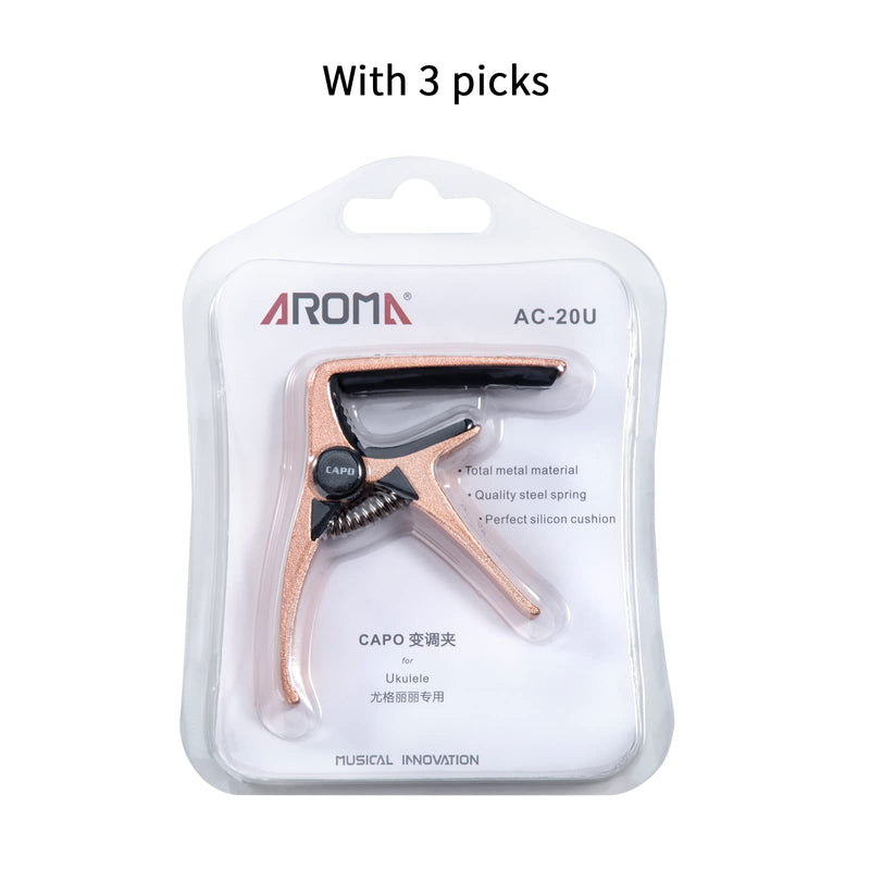 Ukulele Capo for 4 String Guitar and Mandolin, Mini Size Professional Ukulele Capo (Gold) Gold