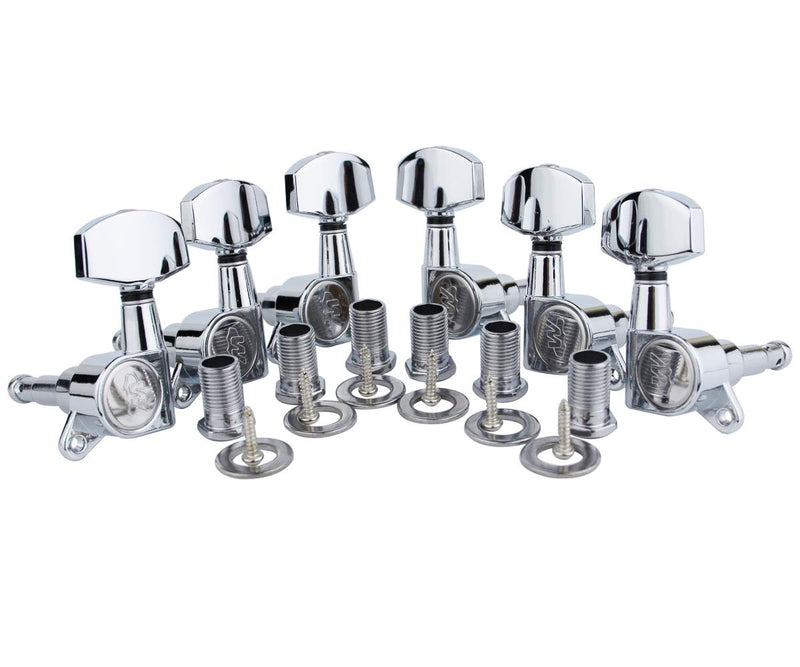 Wilkinson E-Z-LOK Guitar Machine Heads – (3R + 3L) Sealed Tuning Key Pegs Tuners with Big Handle Replacement for Strat Tele Style Electric or Acoustic Guitars (WJN01, Chrome)