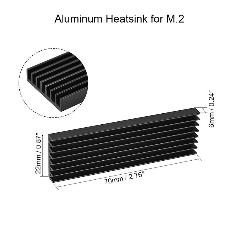 uxcell M.2 Aluminum Heatsink 70x22x6mm E-Shape Black for 2280 SSD