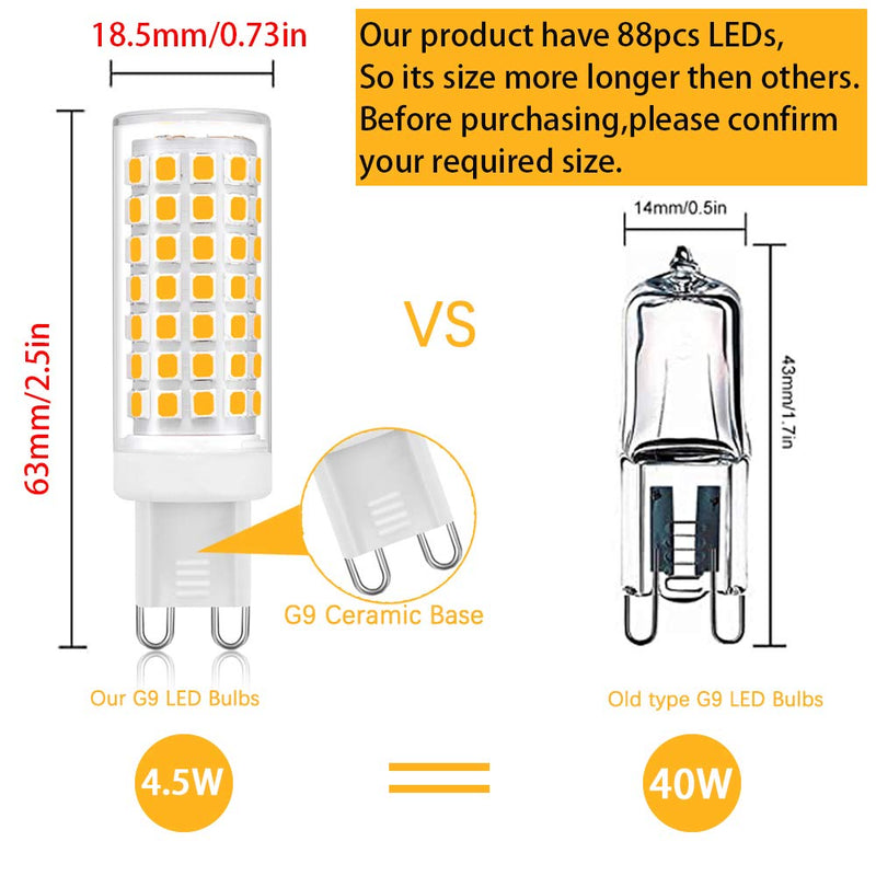 Dimmable G9 Led Bulb, 40W 50W Halogen Light Bulb Equivalent, 88 PCS LEDs, No Flicker G9 Bi-Pin Base Light Bulb, 0-100% Dimming G9 Daylight White (5000K) Bulbs for Home Lighting, Pack of 10 10 Pack