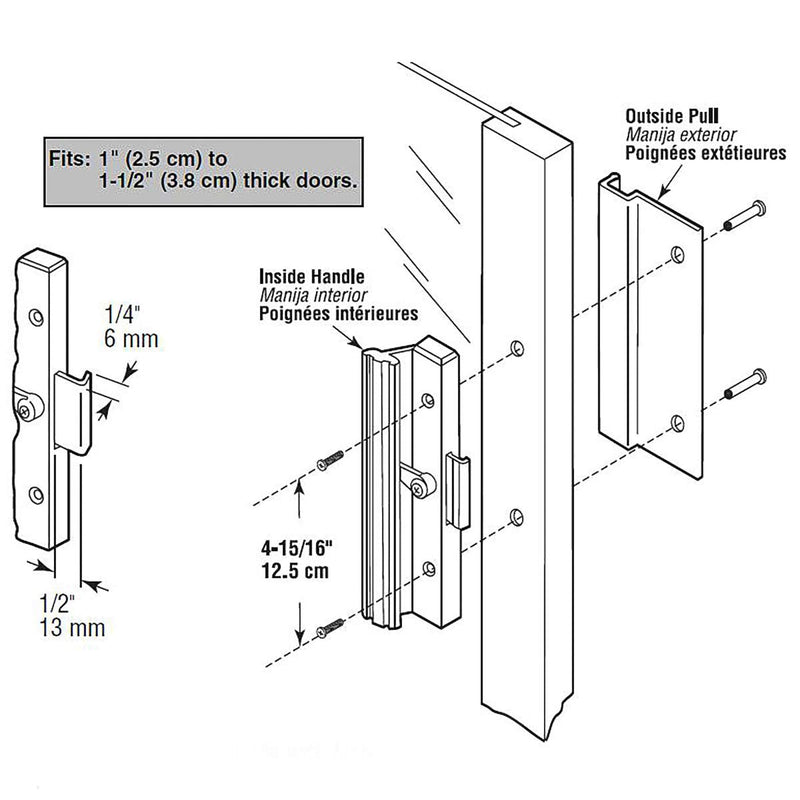 Baomain 1 Set Patio Door Handle C-1005 4-15/16" Hole Centers Surface Mounted, Clamp Style, Aluminum