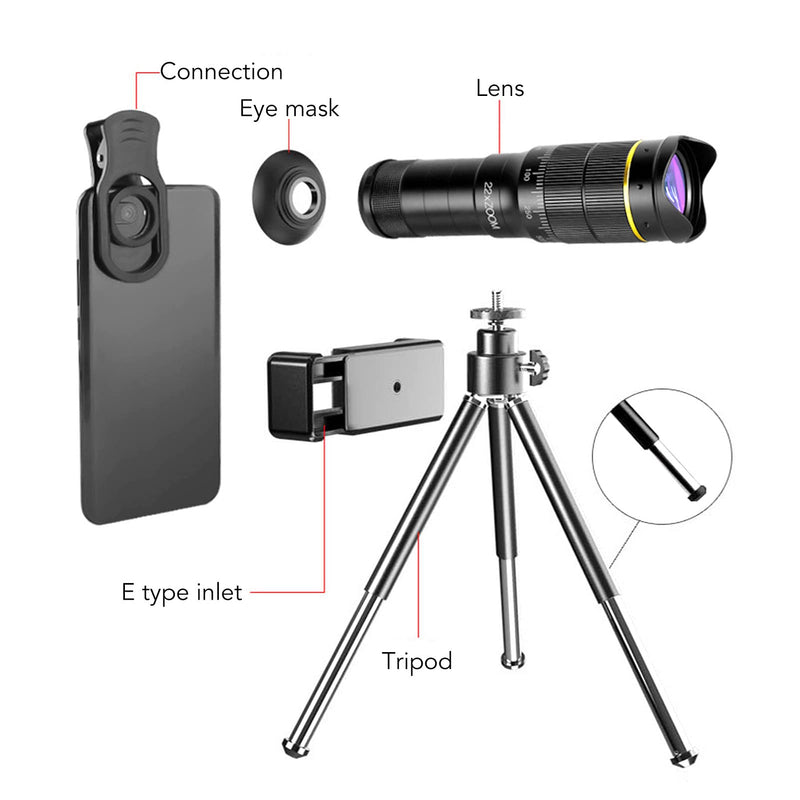 Cell Phone Camera Lens, Double Adjustment Clip on Cell Phone Lens with 32X Magnification, Support 0.63X Ultra Wide Angle and 198 Degree Fisheye Lens