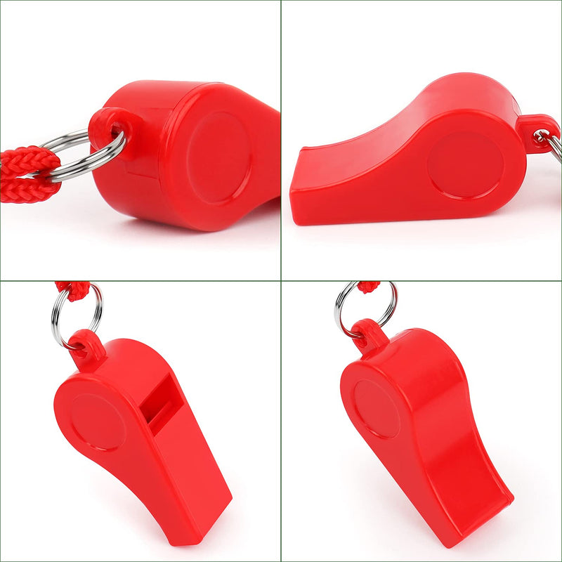 Giveet Coaches Referee Whistles with Lanyards, Red Plastic Whistle for Kids Indoor Outside Party Football Basketball Sports Lifeguards Survival Emergency Training (Red) 3PCS-Red