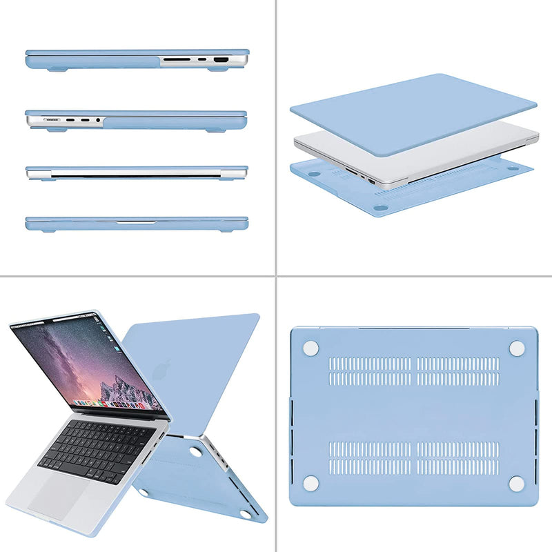 MOSISO Compatible with MacBook Pro 14 inch Case 2021 2022 Release A2442 M1 Pro/Max with Liquid Retina XDR Display Touch ID, Plastic Hard Shell&Keyboard Skin&Screen Protector&Storage Bag, Airy Blue