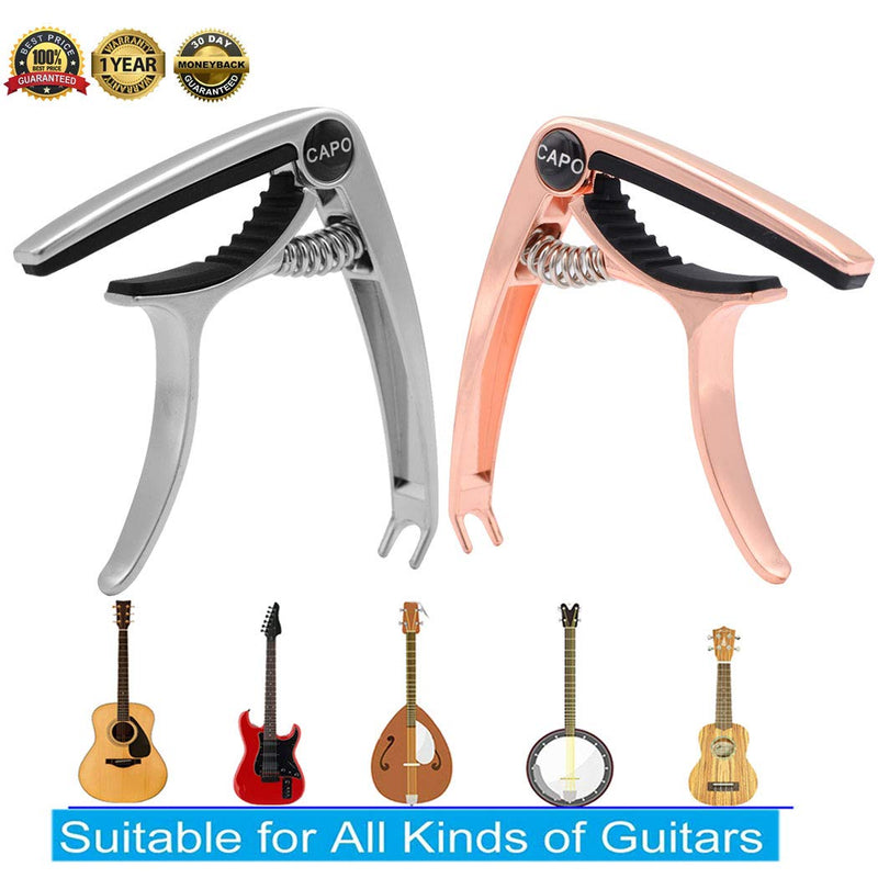 Capo,Guitar Capo,2 Pack Capo silver and Rose Gold capo Professional Zinc Metal Capo Rose gold and Silver