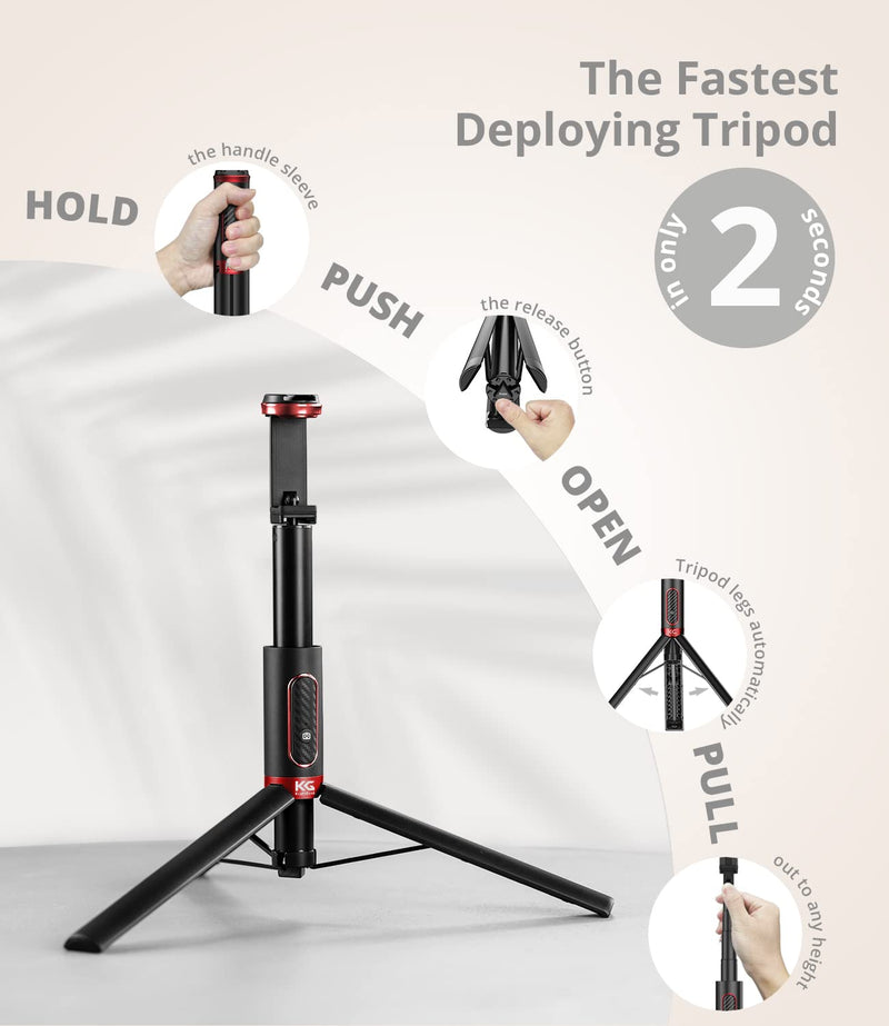 [AUSTRALIA] - KraftGeek Tripod for Phone Selfie Stick Tripod with Remote for iPhone, Android Phones with 2 Cold Shoes for Light and Microphone(not Included), Extendable to 5 Feet, Made of Aluminum Black & Red 