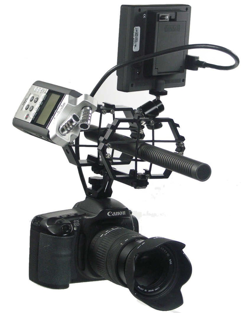 Alzo Shock Multi-Mount for Shotgun Microphones & Audio Recorders - Zoom H4N, H5, H6 Tascam DR-40, DR-05, DR-07 Other for DSLR Video