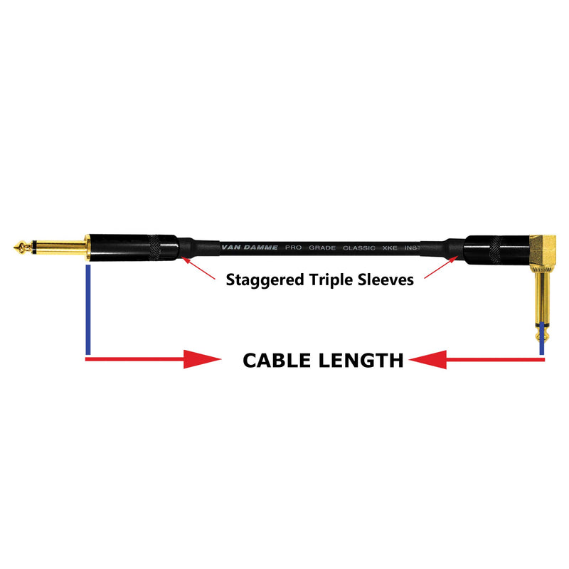 3 Units - 20 CM - Van Damme Pro Grade Classic XKE - Premium Ultra-Flexible Multi-Shielded Guitar Instrument Effects Patch Cable w/Eminence Straight & Angled Gold 6.35mm TS Plugs & Staggered Boots