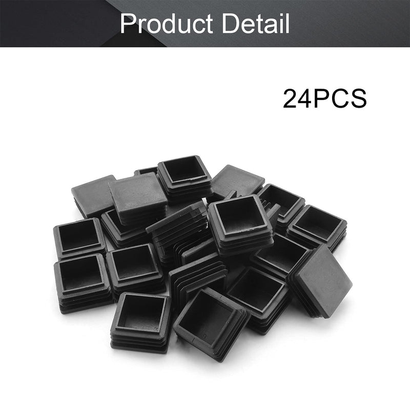 MroMax 24PCS 1.5" x 1.5" (LxW) Plastic Tubing Plug Square Post End Caps for Handrail Stair Newel Guardrail Tube Black 38x38mm