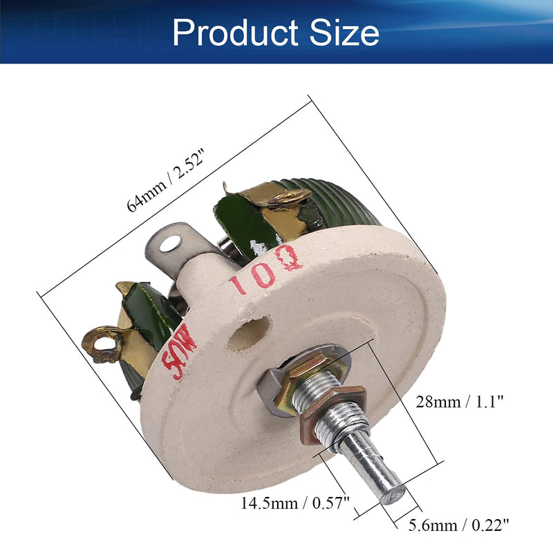 Heyiarbeit 10 Ohm 50W Ceramic Wirewound Potentiometer Linear Variable Rheostat Resistor with Knob for Light Dimmers Motor Speed Control 1pcs 50W 10R