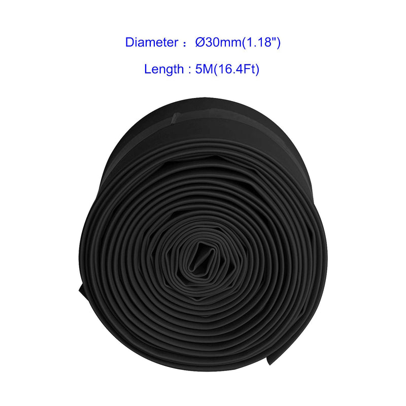 Aoje-Link 30mm ID Black Heat Shrink Tubing Shrinkable Tube 5M(16.4Ft) 1pcs 30mm x 5M(Ф*L)