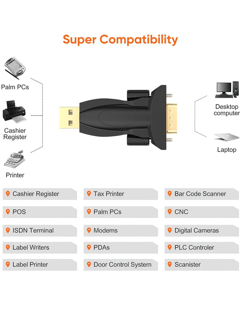 CableCreation [2-Pack] USB to RS232 Male Adapter with PL2303 Chipset, USB to DB9 Serial Converter for Windows 10, 8.1, 8, 7, Vista, XP, 2000, Linux and Mac OS X 10.6 and Above,Black PL2303 Chip-Male-2Pack