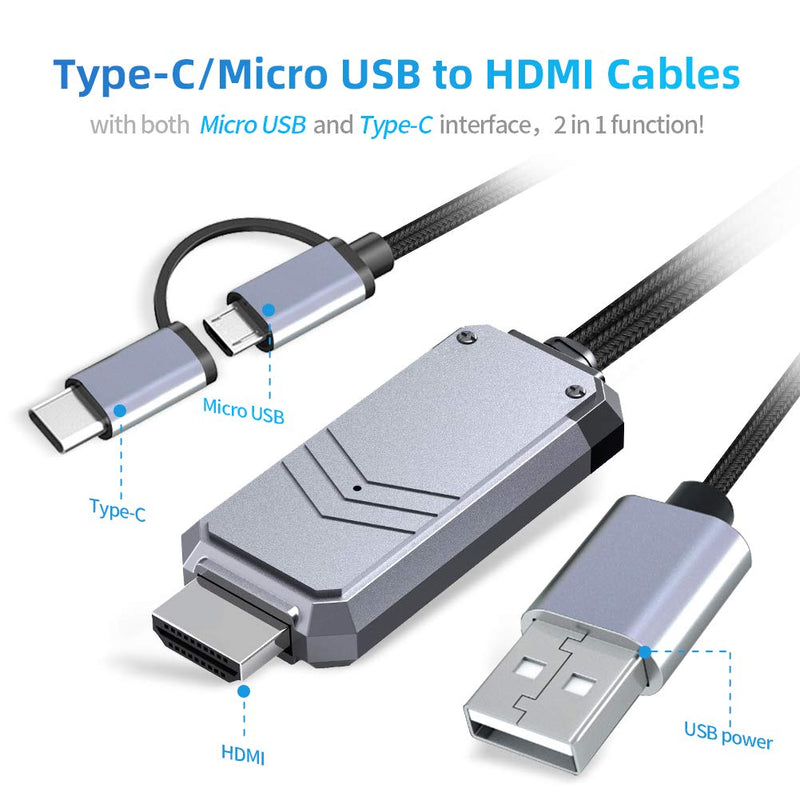 Maylowen 3 in 1 USB Type C/Micro USB to HDMI Cable, MHL to HDMI Adapter 1080P HD HDTV Mirroring Charging Cable Digital AV Video Adapter for Android Smartphones to TV/Projector/Monitor