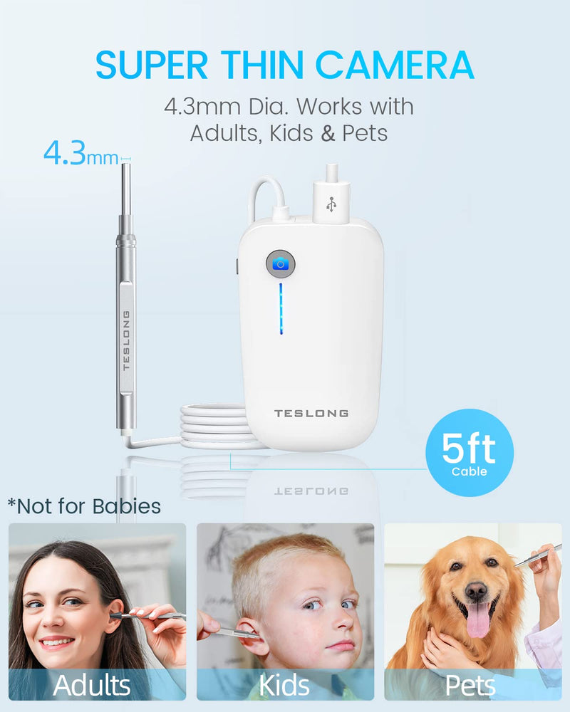[AUSTRALIA] - Teslong Digital Otoscope with Ear Wax Remover, Teslong Ear Camera with Ear Wax Removal Tools, Video Ear Scope Otoscope with Light for iPhone, iPad, Android Phone, USB, Ear Picks, Waterproof, 1080p HD 