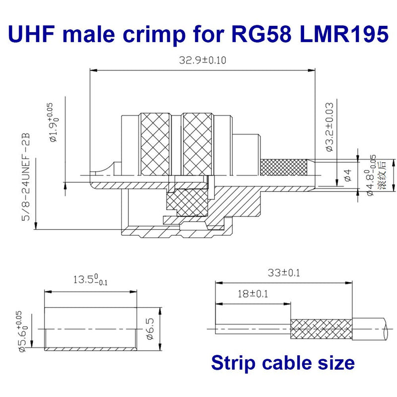 Pack of 5 UHF PL-259 PL259 Male-Plug Crimp Coax Connector Adapter RF Connector for RG58/U LMR195 Coax Cable Compatiable with Ham Radio  (UHF Male Crimp RG58)