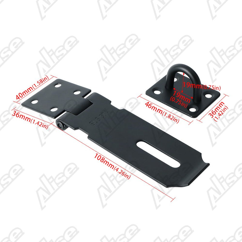 Alise MS99-B Padlock Hasp Door Clasp Hasp Latch Lock,SUS 304 Stainless Steel Matte Black 4 Inch