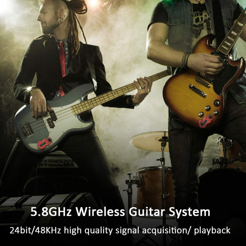 [AUSTRALIA] - ammoon Wireless Guitar Transmitter Receiver 5.8 Ghz Guitar Wireless System 4 Channels 100 Feet Transmission Range for Electric Guitar Bass 
