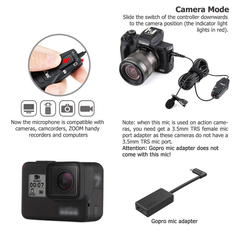 KIWIFOTOS Lavalier Microphone, Professional Clip-on Lapel Mic Omnidirectional Condenser with 7M Cord for Camera/Smartphone for Recording Interview Video Vlog Conference Podcast Voice Dictation Single-Head Mic