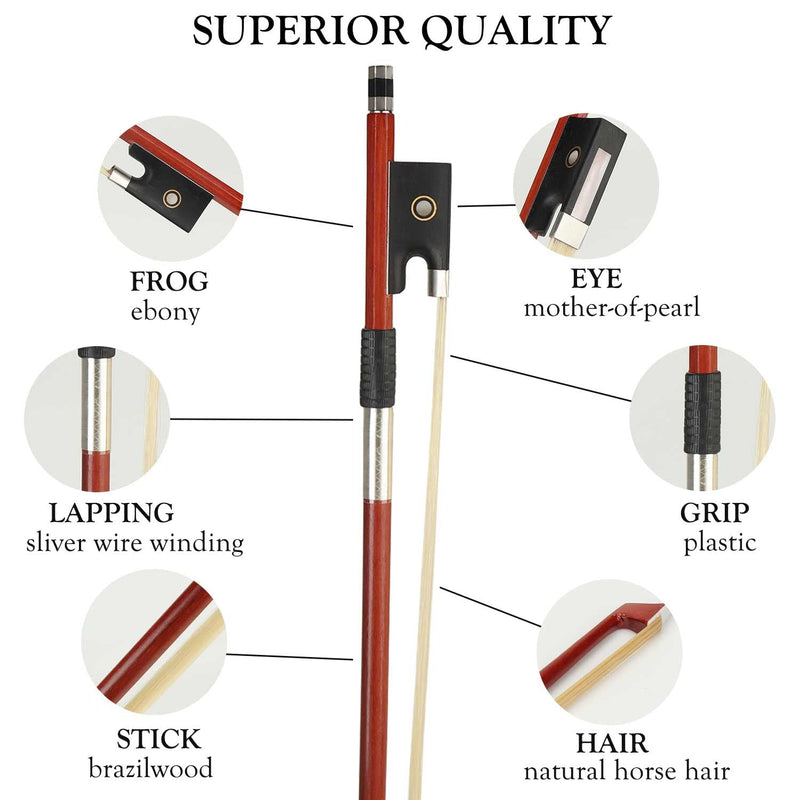 LMS Violin Bow Full Size 1/4 Brazilwood Violin Bows Lightweight Bow Well Balance Fiddle Bow Made with Ebony Frog Mongolian White Horse Hair for Violin Student Professional (1/4)