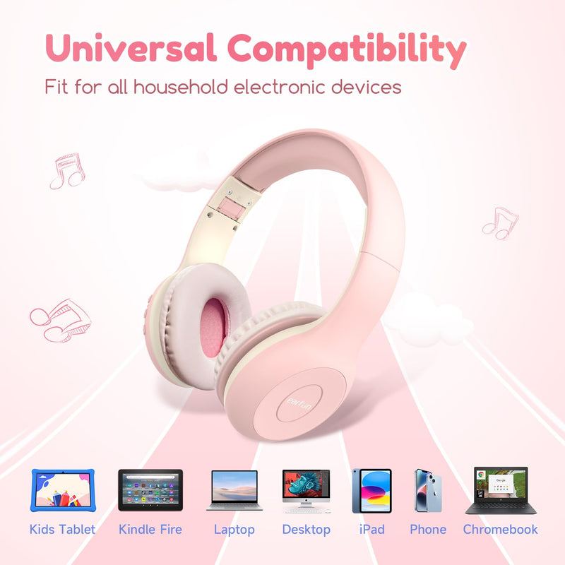 [AUSTRALIA] - Kids Bluetooth Headphones, EarFun K2 Kids Headphones with Volume Limited, 40H Playtime, Bluetooth 5.0 Headphones with Mic, Stereo Sound, Foldable Over-Ear Headphones for Kids/School/Travel/Tablet Pink 