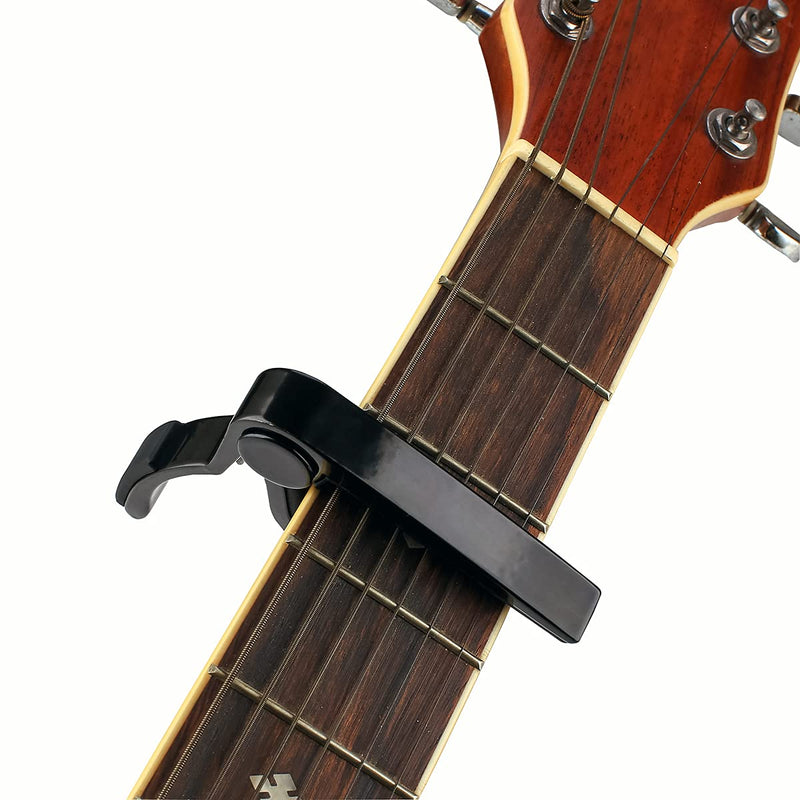 Guitar Capo,Wood Grain Metal Capo,Single-handed Guitar Capo,Universal Guitar Tuning Musical Instrument Accessories Guitar Parts,with5-pcs Guitar Picks (Black Color) Black Color