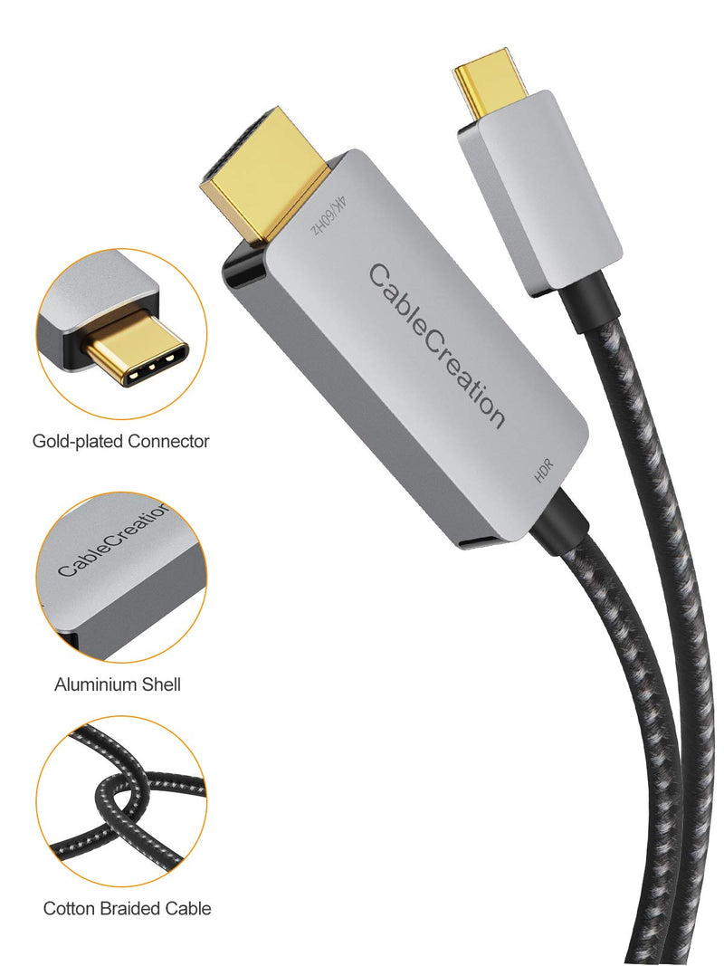 USB C to HDMI Cable 6FT with HDR 4K@60Hz, 2K@144Hz, 2K@120Hz, CableCreation USB Type C to HDMI Cable Thunderbolt 3 Compatible for MacBook Pro/Air, iMac, iPad Pro 2020, Galaxy S20 S10/Note 10